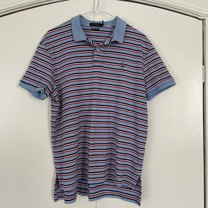 Ralph Lauren Blue and Red Polo Shirt Classic Striped Design size L 100% cotton